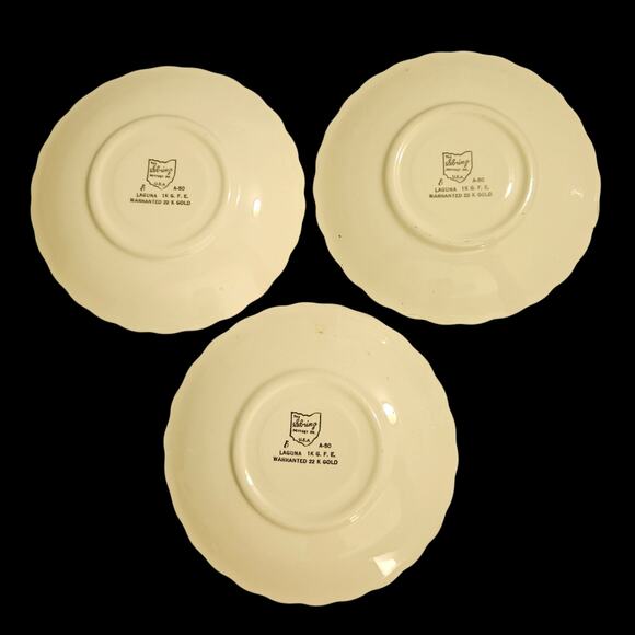 Sebring Pottery Laguna 6.25" Saucer Floral 22K Gold Trim Vintage USA Set of 3 - Picture 6 of 6